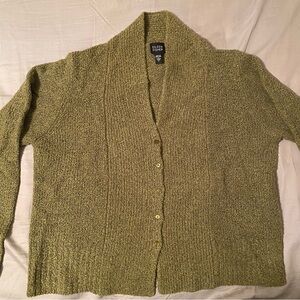 Eileen Fisher Green Cardigan Sweater with Textured Knit
